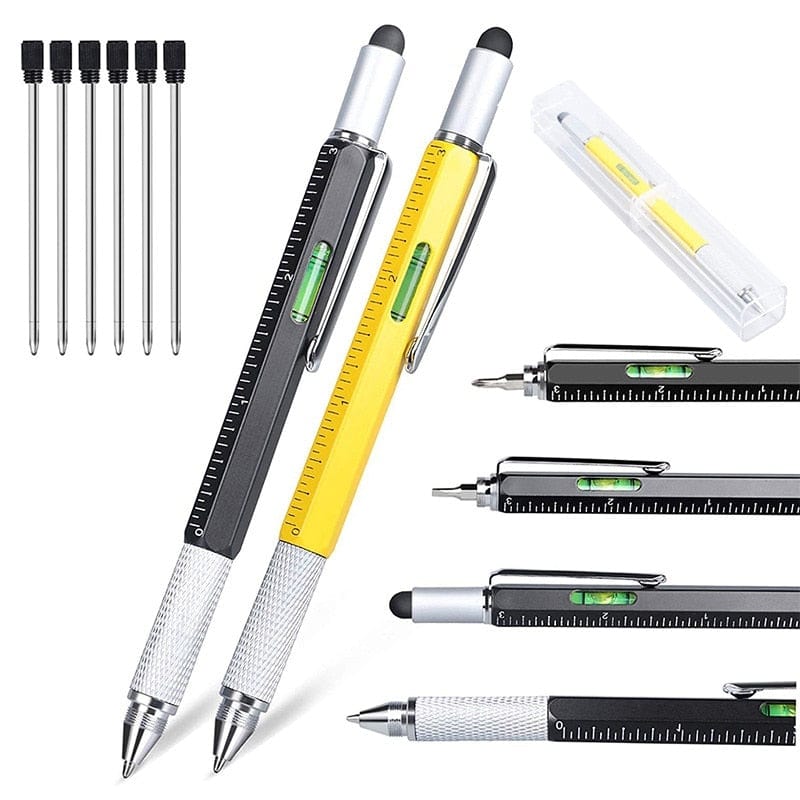 SearchFindOrder 1 Black Pen Multifunctional 6-in-1 Precision Pen Screwdriver Ruler Caliper Touchscreen Stylus Level and Ballpoint Pen