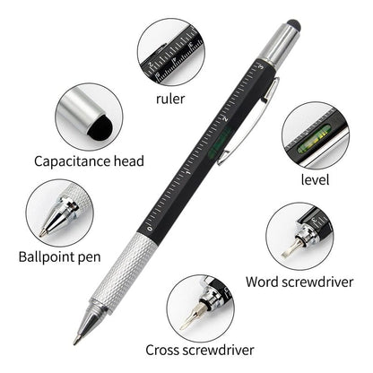 Multifunction 6-in-1 Tool Super Pen with Ballpoint Pen, Touch Screen Stylus, Ruler, Spirit Level, Flat-head and Phillips Screwdriver