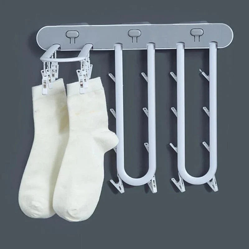 Folding Wall-Mounted Laundry Drying Rack with 24 Hanging Clips for Clothes