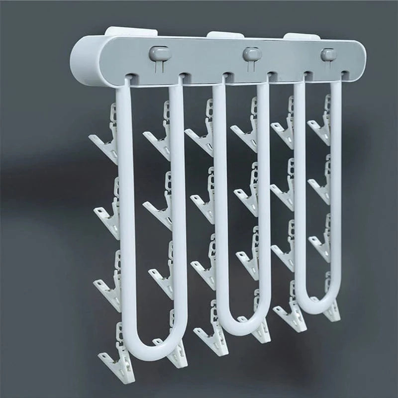 Folding Wall-Mounted Laundry Drying Rack with 24 Hanging Clips for Clothes