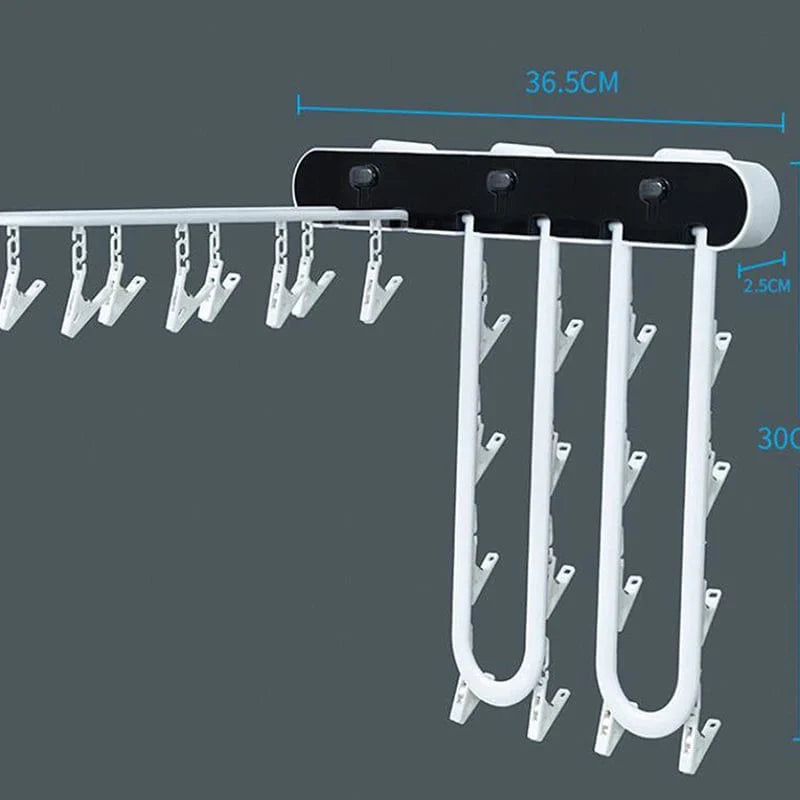 Folding Wall-Mounted Laundry Drying Rack with 24 Hanging Clips for Clothes