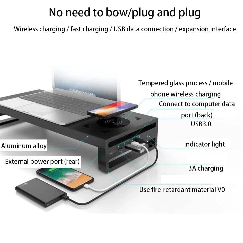 Monitor Stand with Wireless Charging and 4 USB 3.0 Ports - Smart Shop (Online Store for wise shoppers) 