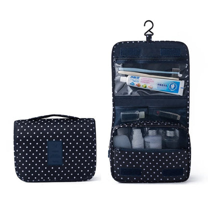 SearchFindOrder Navy flowers / China Waterproof Travel Cosmetic Toiletries Bag with Hook