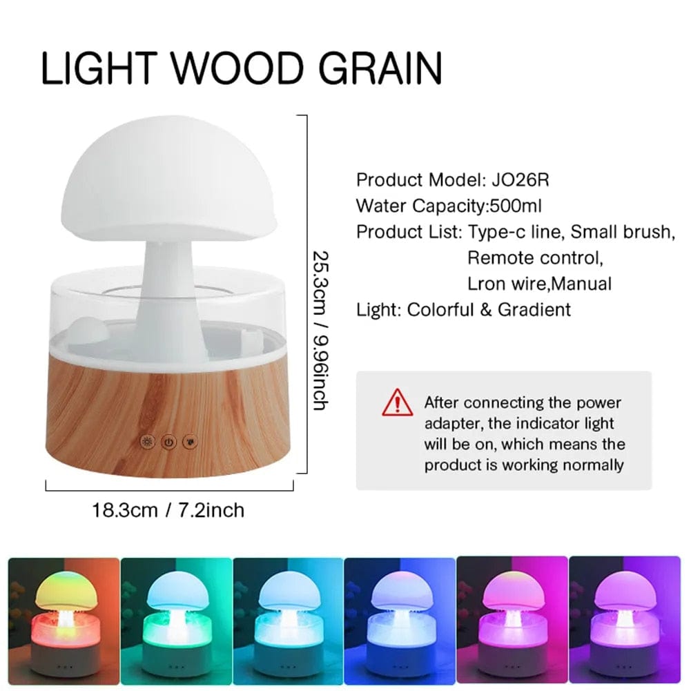 SearchFindOrder wood color 1 Relax Electric Mushroom Rain Air Humidifier Aroma Diffuser Colorful Night Lights