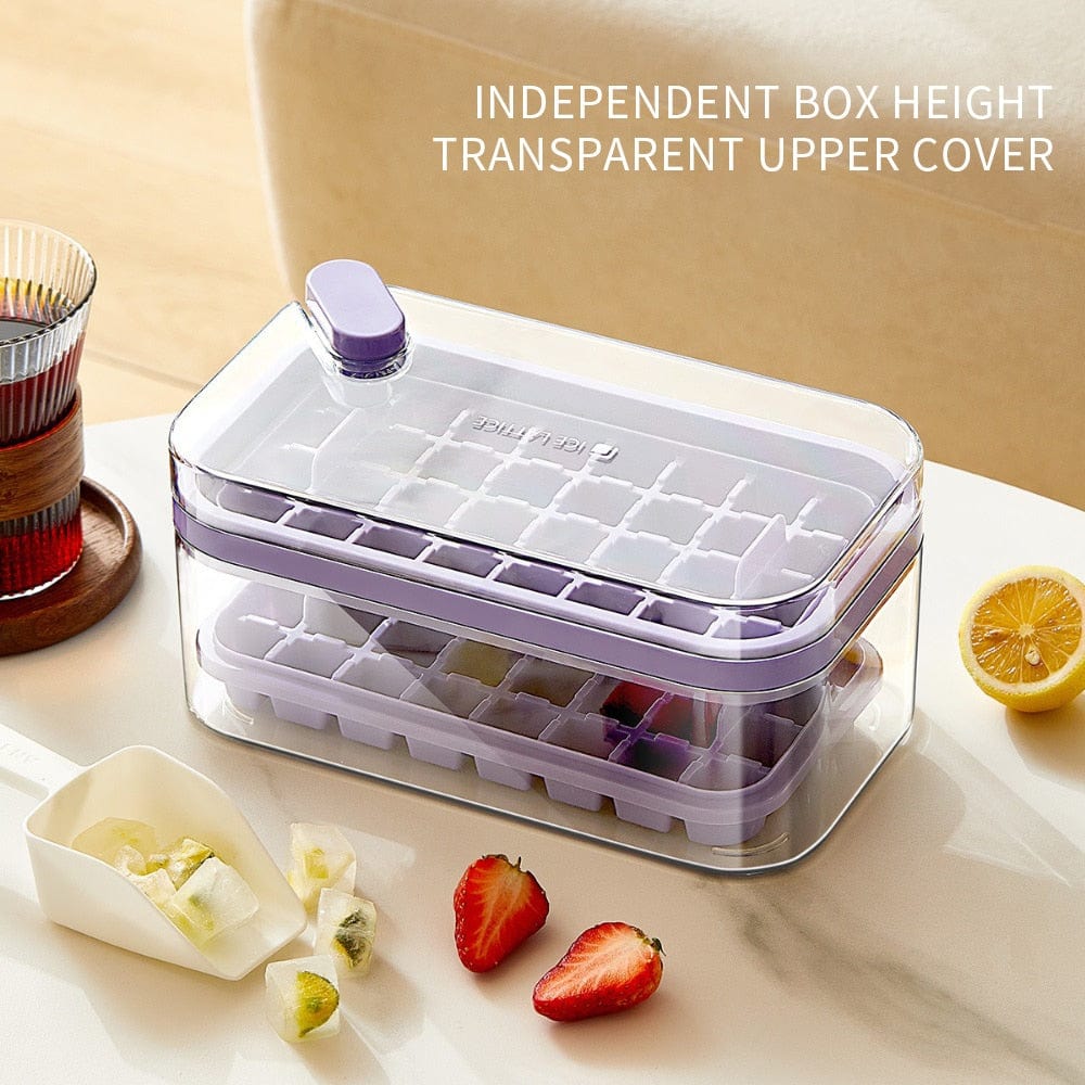 One-Button Easy Release Ice Cube Maker Tray with Lid and Bin, 2 Pack Ice Cube Trays for Freezer, 64 Pcs Ice Cube Mold