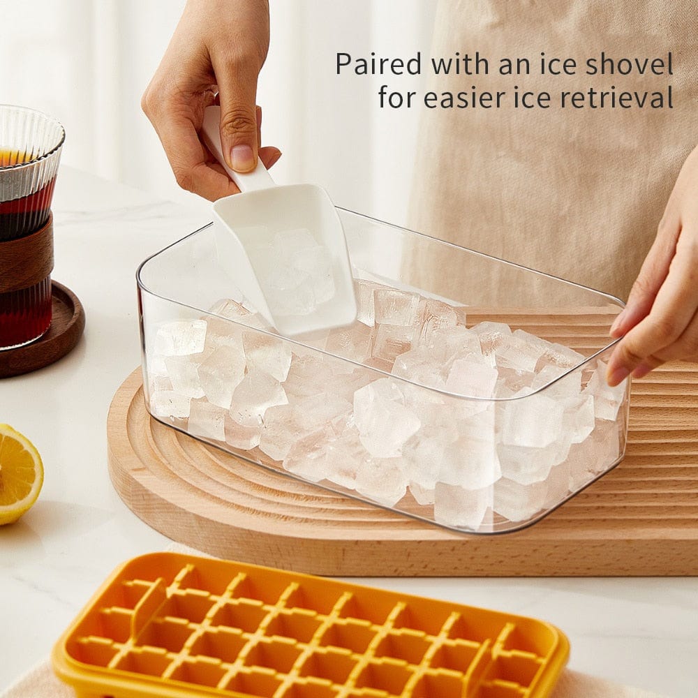 One-Button Easy Release Ice Cube Maker Tray with Lid and Bin, 2 Pack Ice Cube Trays for Freezer, 64 Pcs Ice Cube Mold