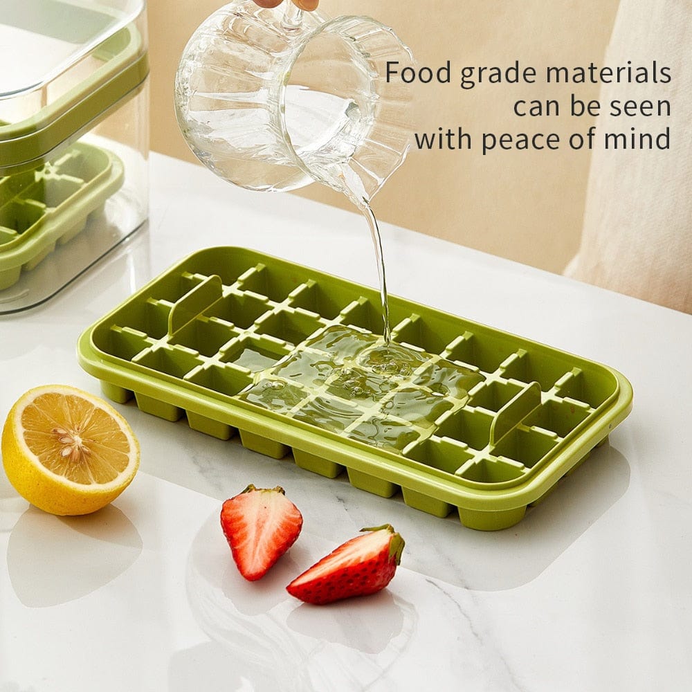 One-Button Easy Release Ice Cube Maker Tray with Lid and Bin, 2 Pack Ice Cube Trays for Freezer, 64 Pcs Ice Cube Mold