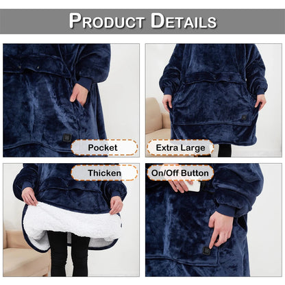 Oversized Blanket Hoodie with Sleeves, Pocket, and Heating