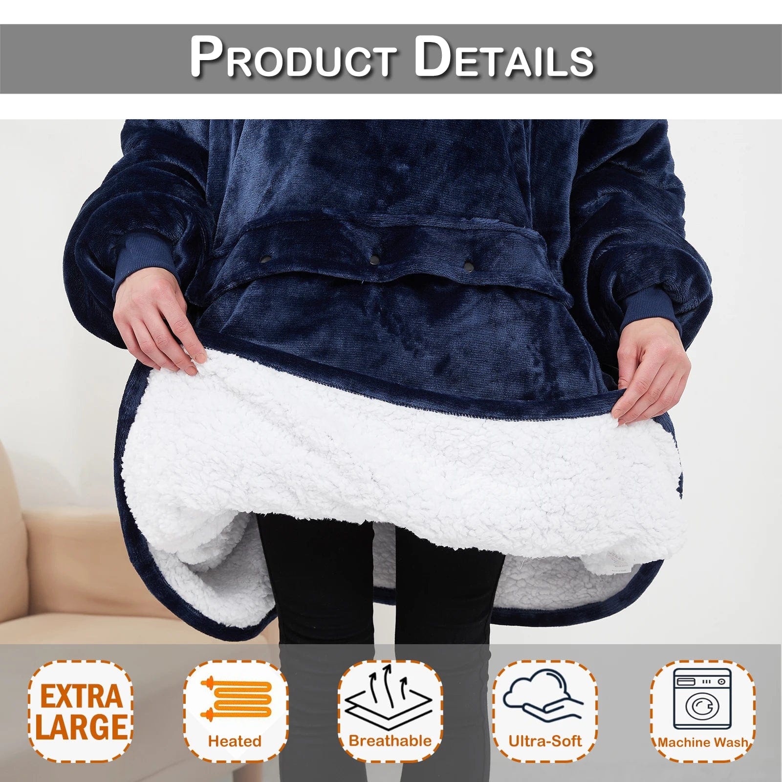 SearchFindOrder Grey Oversized Blanket Hoodie with Sleeves, Pocket, and Heating