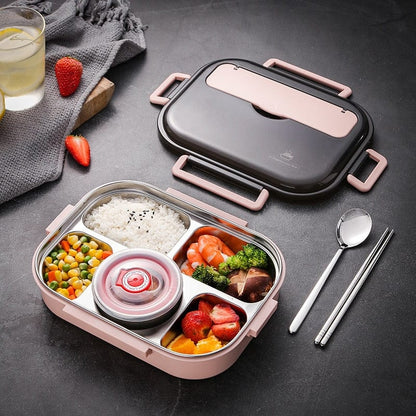 Portable 304 Stainless-Steel Insulated Lunch Box, Microwavable Food Bento Box Container for Adults & Kids