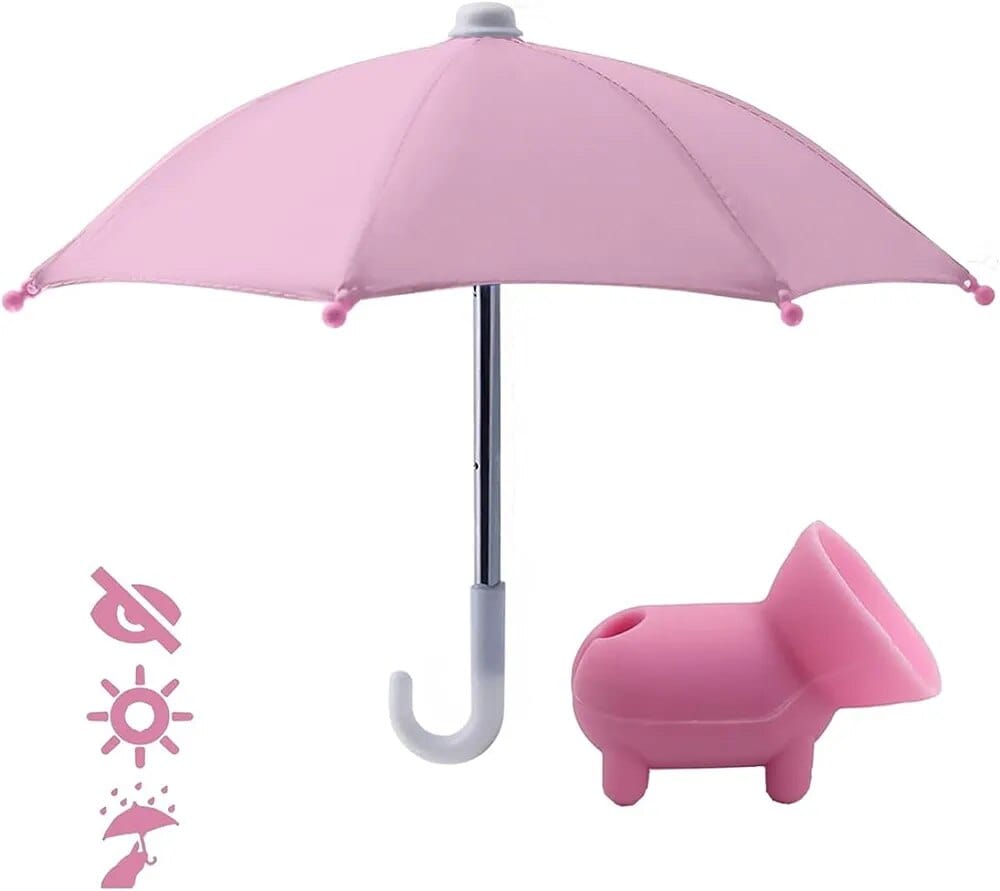 Phone Shade Umbrella Suction Cup Stand – Umbrella for Phone with Universal Adjustable Cute Piggy Phone Holder, Phone Umbrella for Sun, Outdoor Phone Sun Blocker, Phone Shade Cover