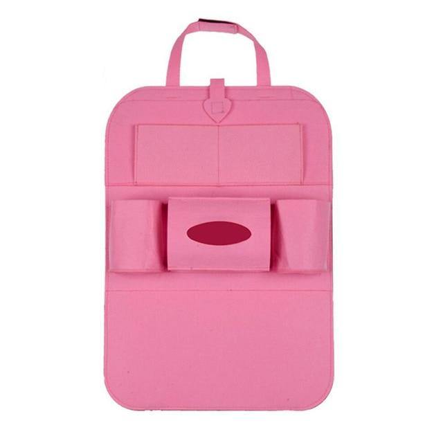 SearchFindOrder Pink Universal Car Back Seat Storage Organizer with Elastic Felt Storage Bag 6 Pockets Organizer