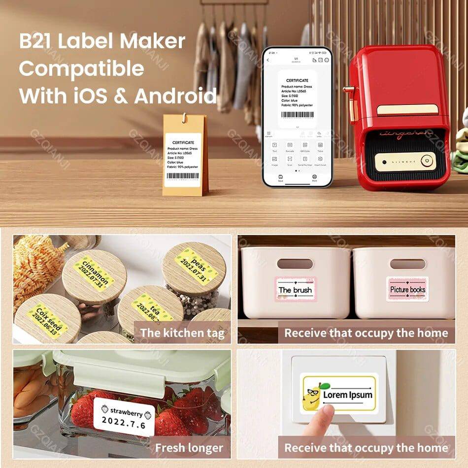 SearchFindOrder B21 Add 5Rolls40x60 Pocket Printer Pro Red Bluetooth Label Maker