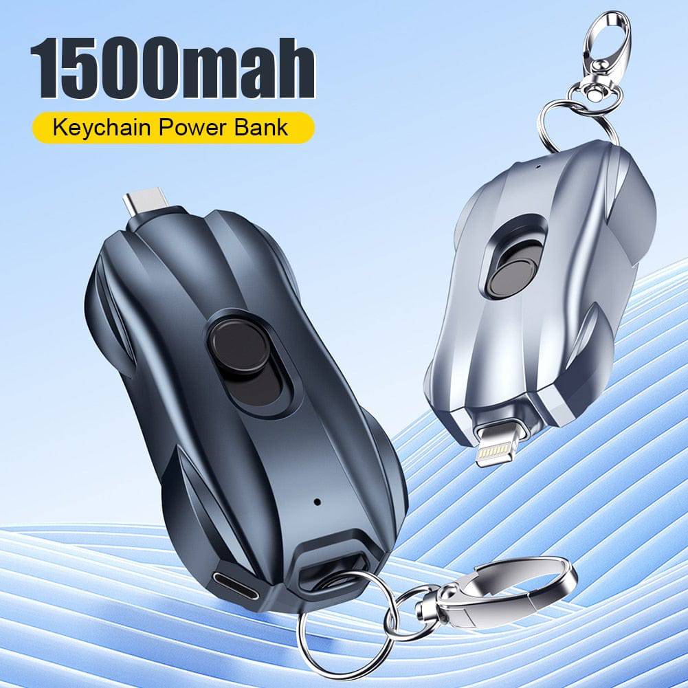 SearchFindOrder Black-Type-C / China Portable 1500mAh Compact Power Bank Keychain Charger for iPhone & Samsung