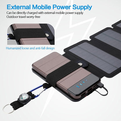 Portable 8W/10W Foldable USB Solar Panel Charger (5V/2.1A Max) for Camping, IPX4 Waterproof, Compatible with iPhone, Samsung, LG, etc.