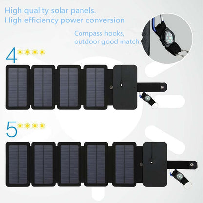 Portable 8W/10W Foldable USB Solar Panel Charger (5V/2.1A Max) for Camping, IPX4 Waterproof, Compatible with iPhone, Samsung, LG, etc.