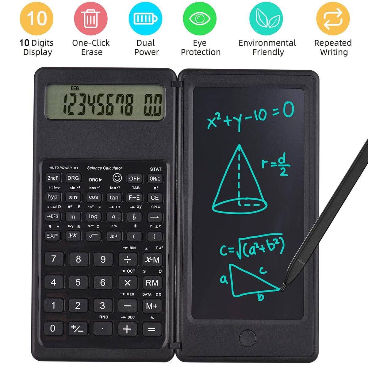 Scientific Calculator with LCD Writing Tablet and Stylus Pen, 12-Digit Large Screen, Foldable Math Calculator with Notepad for Middle High School, College, University - Smart Shop (Online Store for wise shoppers) 