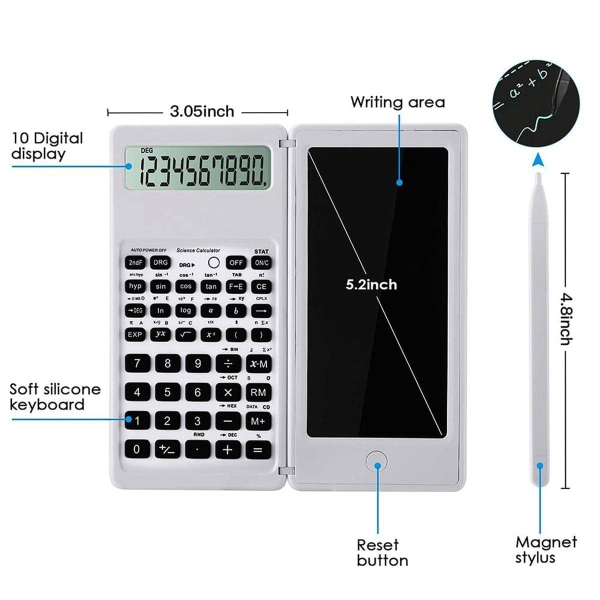 Scientific Calculator with LCD Writing Tablet and Stylus Pen, 12-Digit Large Screen, Foldable Math Calculator with Notepad for Middle High School, College, University - Smart Shop (Online Store for wise shoppers) 