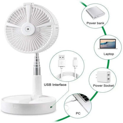 Portable Folding Water Mist Fan with LED Light and Phone Charging Station