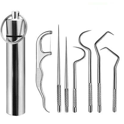 SearchFindOrder Portable Reusable Stainless Steel Flossing and Toothpick Set