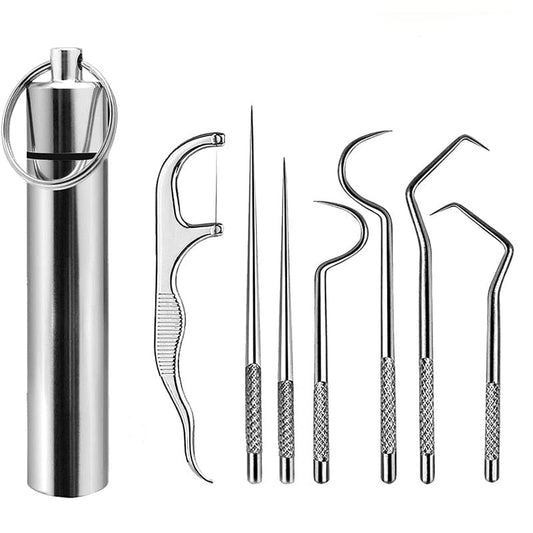 SearchFindOrder Portable Reusable Stainless Steel Flossing and Toothpick Set