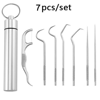 Portable Reusable Stainless-Steel Flossing and Toothpick Set