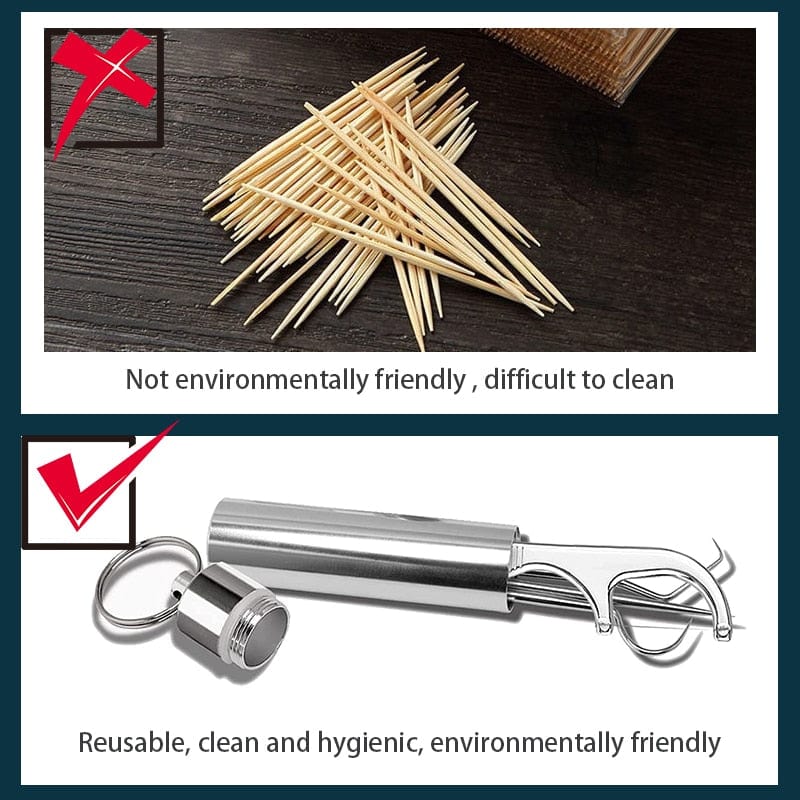 Portable Reusable Stainless-Steel Flossing and Toothpick Set