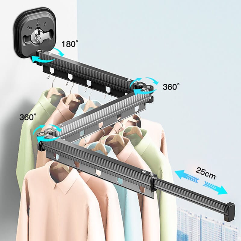 Portable Drying Rack for Laundry, Powerful Suction Wall Mounted Clothes Hanger Rack, Folding, Retractable, Collapsible