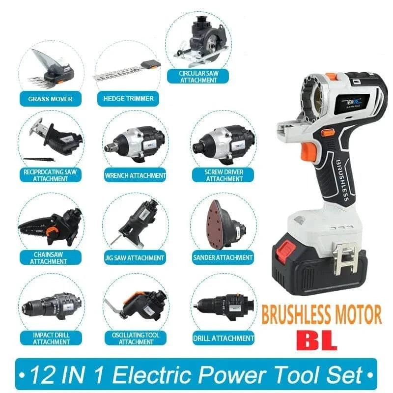 SearchFindOrder KIT10 / CN Power Pro 12-in-1 Ultimate Tool Combo Drill, Chainsaw, Saw, and More