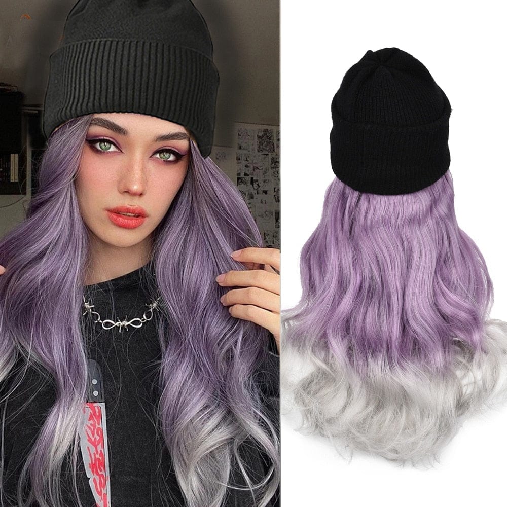 SearchFindOrder B natural black Knitted Long Hair Wig Beanie