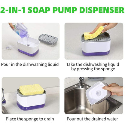 Push-Style Kitchen Soap Dispenser⁠ and Sponge Holder