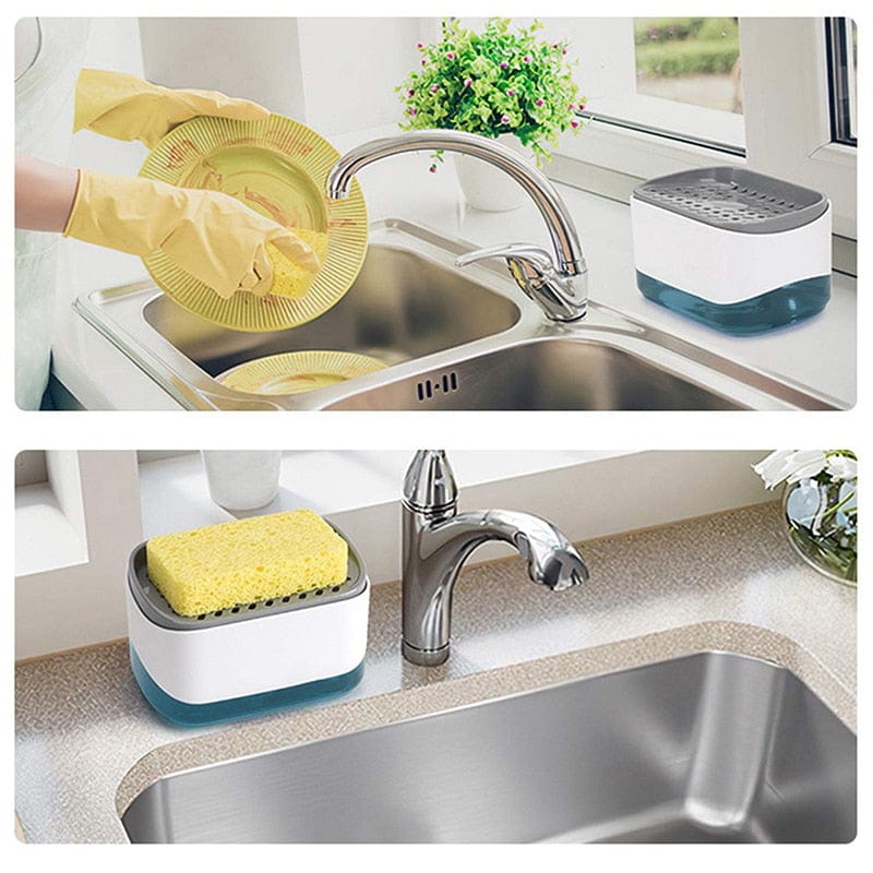 Push-Style Kitchen Soap Dispenser⁠ and Sponge Holder