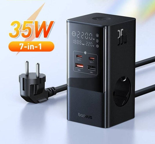 SearchFindOrder China / US Plug 110V RapidCharge 7-in-1 Power Hub with 35W Fast Charging and Digital Display for Phones