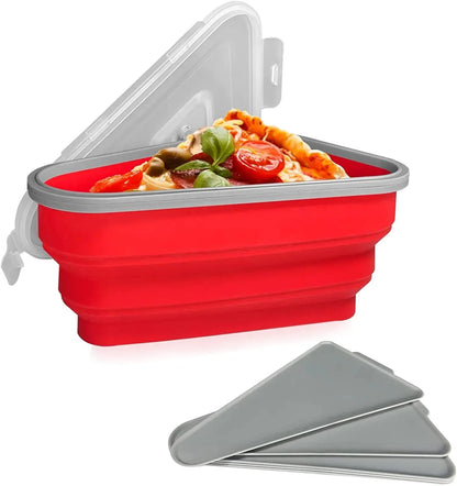 Reusable BPA-Free Pizza Storage Container with Lids and 5 Microwavable Serving Trays - Adjustable Silicone Pizza Slice Container for Space-Saving Organization