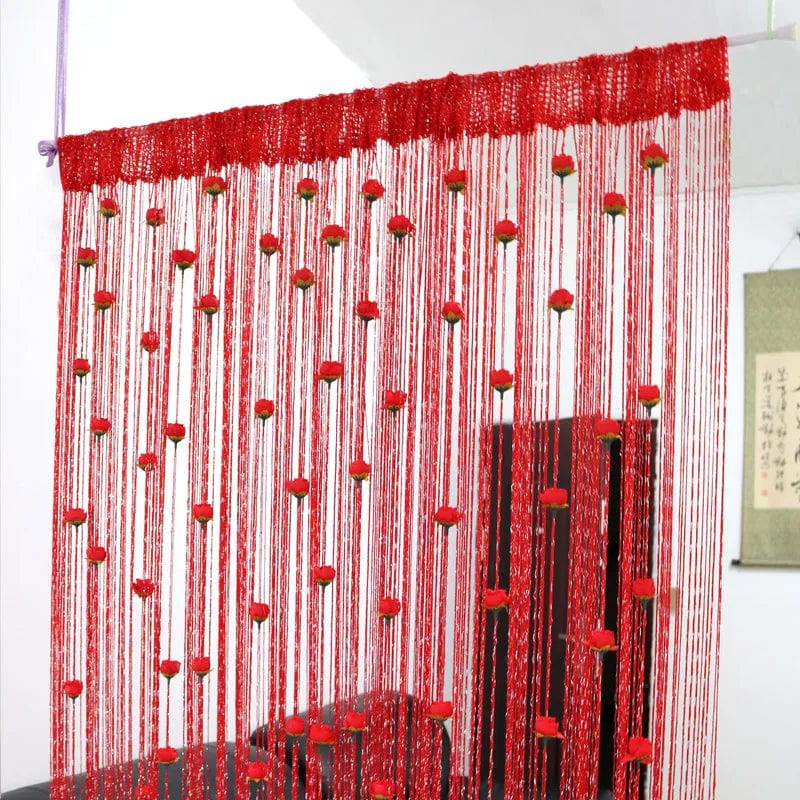 SearchFindOrder Red / 100x200CM Floral Tassel Curtain Room Divider