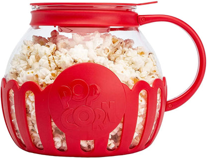 Microwave Glass Popcorn Popper, Borosilicate Glass, 3-in-1 Lid Measures Kernels and Melts Butter, Dishwasher Safe, BPA Free