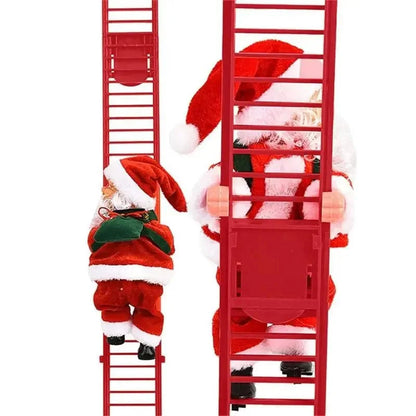 Electric Santa Climbing Ladder to Tree, Climbing Up and Down Santa Claus on Ladder with Music and Bag of Presents