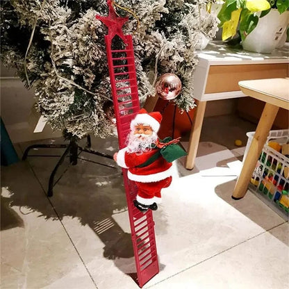 SearchFindOrder Red Ladder Festive Melody Santa Claus Ascender Electric Christmas Ornament for Tree Decore & 2024 New Year Cheer