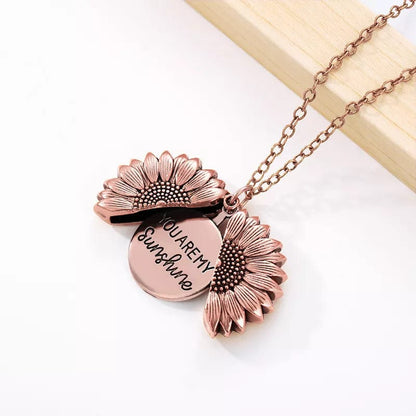 "You Are My Sunshine" Open Locket Sunflower Pendant Necklace