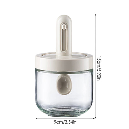 Glass Seasoning Condiment Jar with Lid and Built-in Serving Spoon