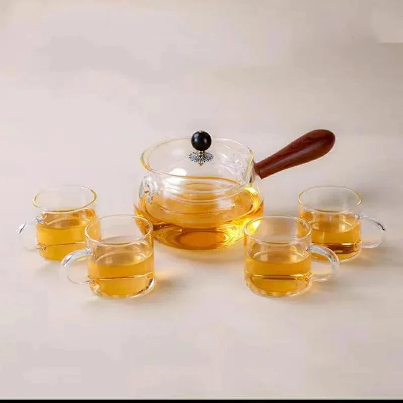 Borosilicate Glass Teapot with Infuser, 360° Rotation Tea Maker, Stovetop Safe Glass Teapot, Blooming & Loose Leaf Teapot with Wooden Handle