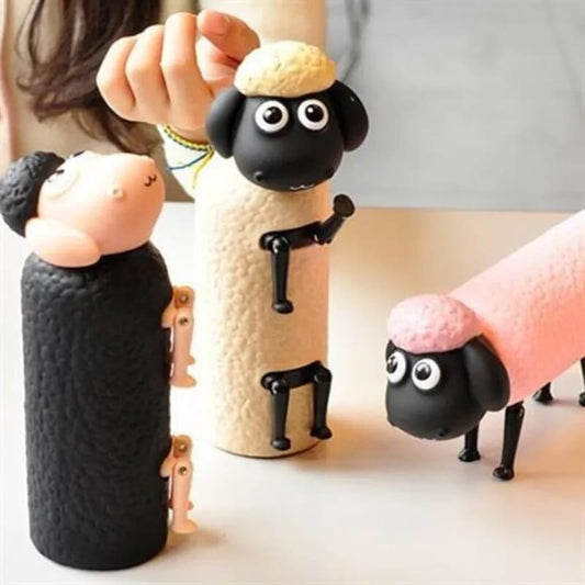 SearchFindOrder Black / 300ml Sheep 3D Glass Mug Whimsical 300ml Animal Expression Cup for Kids