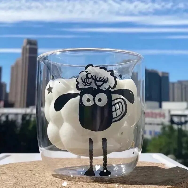 SearchFindOrder white fat sheep / 300ml Sheep 3D Glass Mug Whimsical 300ml Animal Expression Cup for Kids