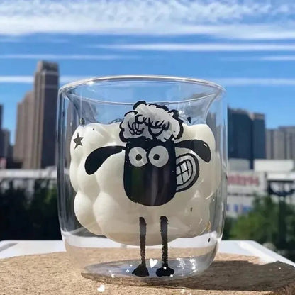 SearchFindOrder white fat sheep / 300ml Sheep 3D Glass Mug Whimsical 300ml Animal Expression Cup for Kids