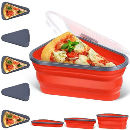 Reusable BPA-Free Pizza Storage Container with Lids and 5 Microwavable Serving Trays - Adjustable Silicone Pizza Slice Container for Space-Saving Organization