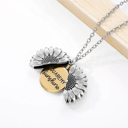 "You Are My Sunshine" Open Locket Sunflower Pendant Necklace