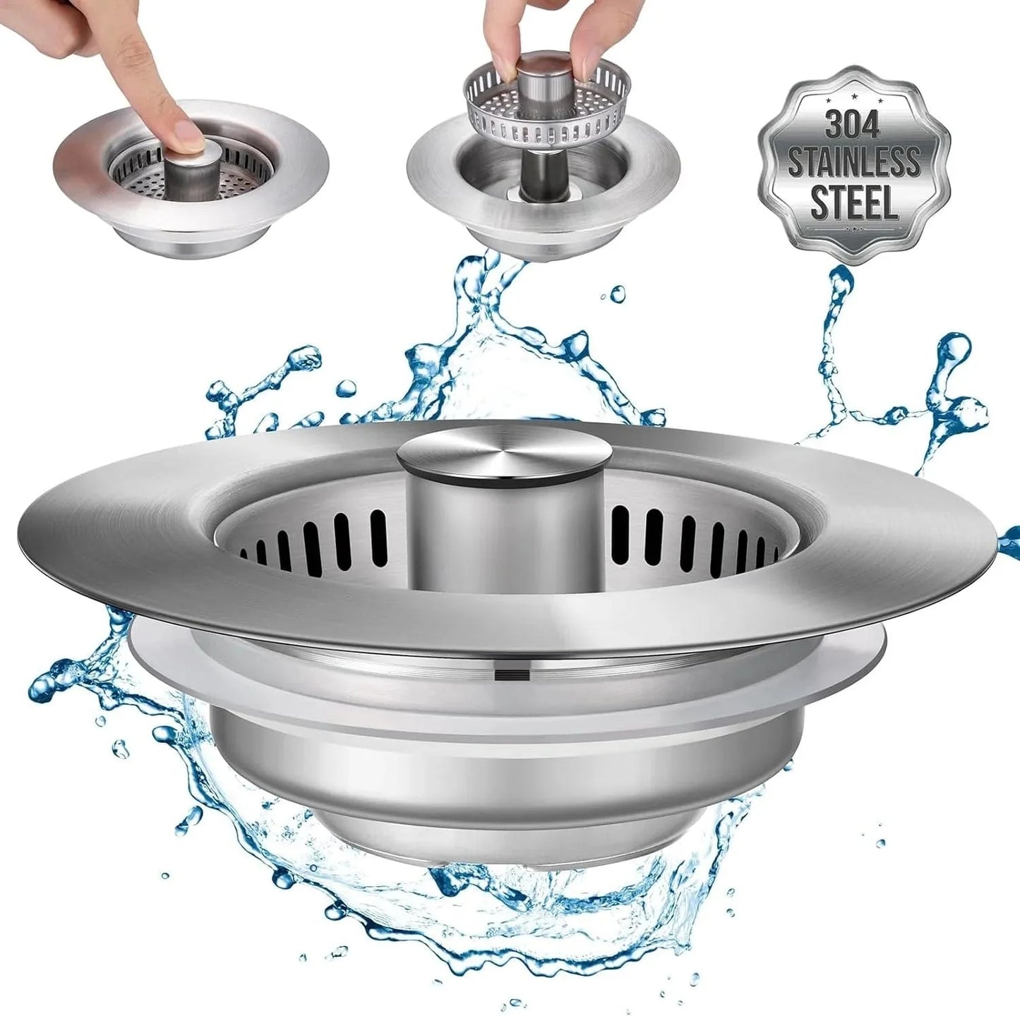 SearchFindOrder Silver Stainless Steel Kitchen Sink Strainer and Pop-Up Stopper