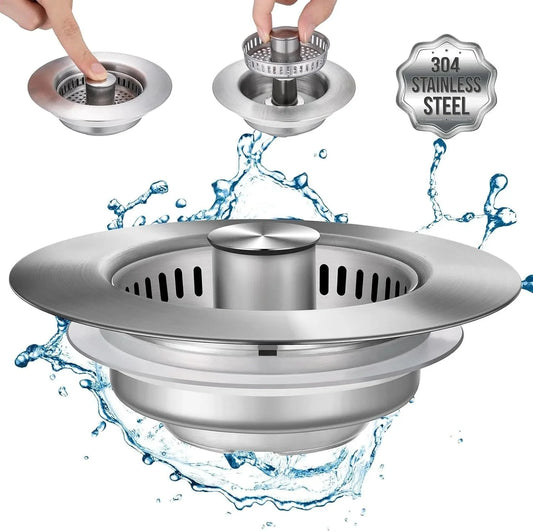 SearchFindOrder Silver Stainless Steel Kitchen Sink Strainer and Pop-Up Stopper