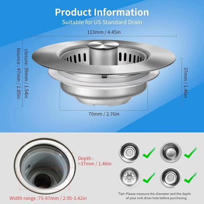 Stainless-Steel Kitchen Sink Strainer and Pop-Up Stopper