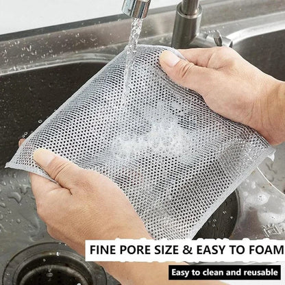 SilverKnit Multipurpose Wire Mesh Cleaning Cloth - Ideal for Dishes, Sinks, Counters, Stove Tops, and Cast Iron Cookware, Easy Rinsing, Non-Scratch, Multifunctional for Wet and Dry Use